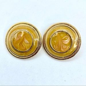 Vintage enamel earrings-peach, cream, gold